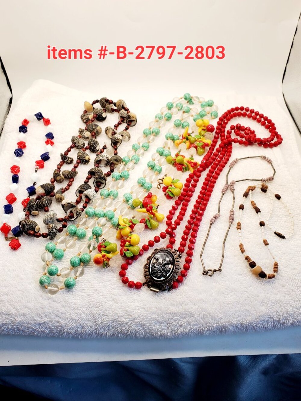 7 Necklaces, items # B-2797-2803,. wt. 280 grams.
